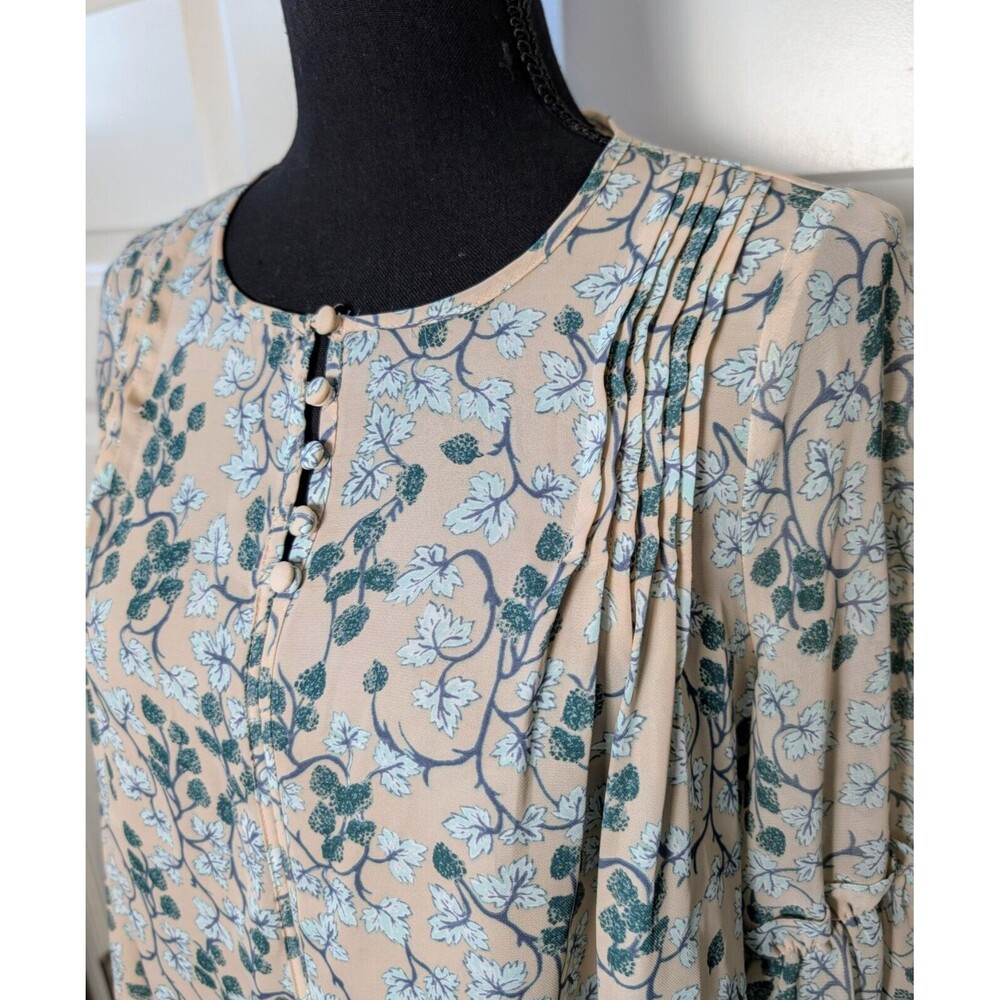 LC Lauren Conrad Size S Floral Blouse Pintuck Shark-Bite Cottage Peasant - Picture 3 of 8